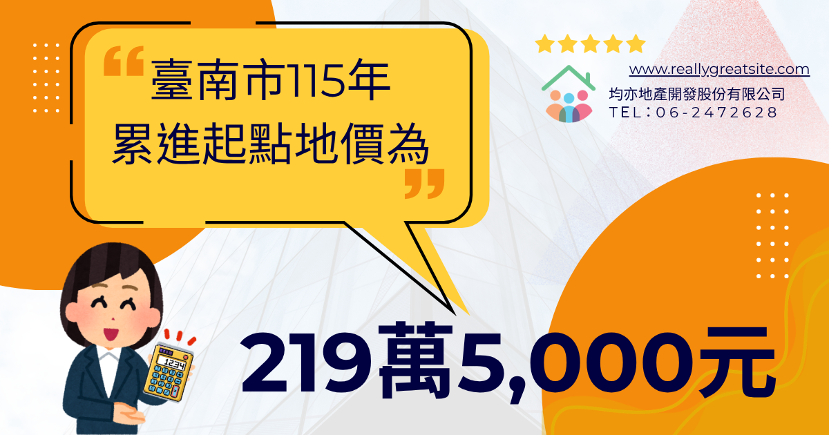 臺南市115年累進起點地價為219萬5,000元
